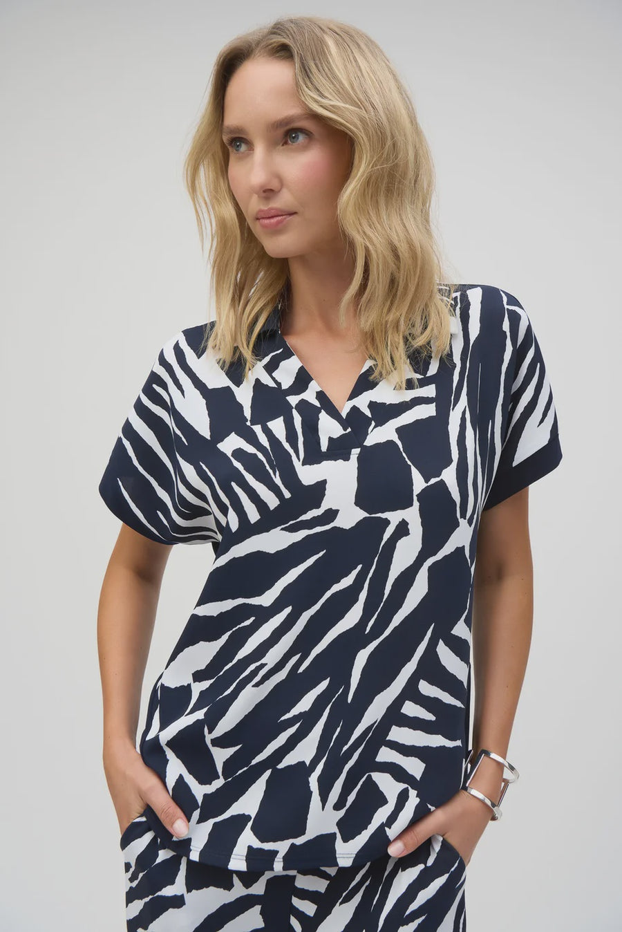 Navy & White Print Top