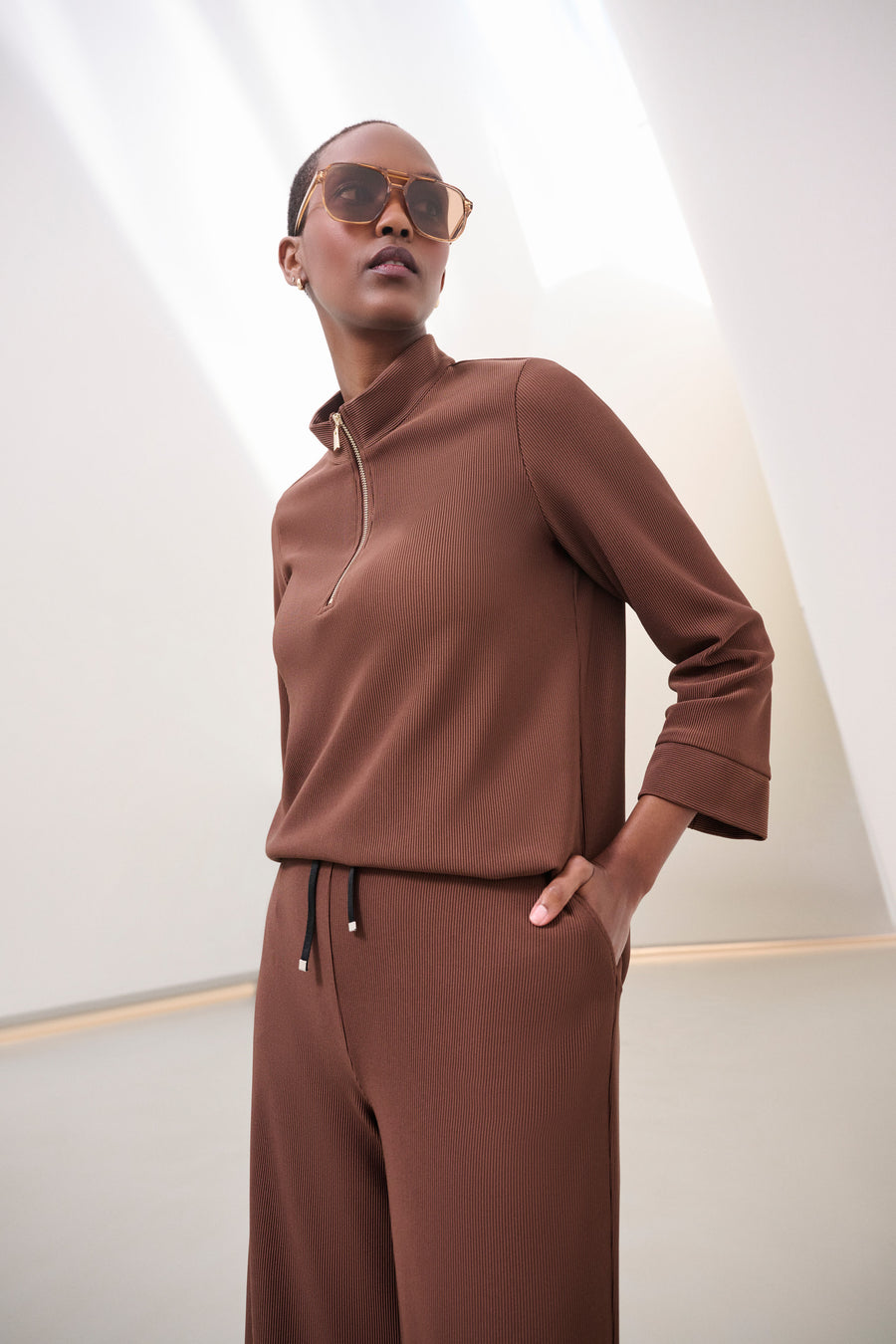 Rib Knit Half Zip Top