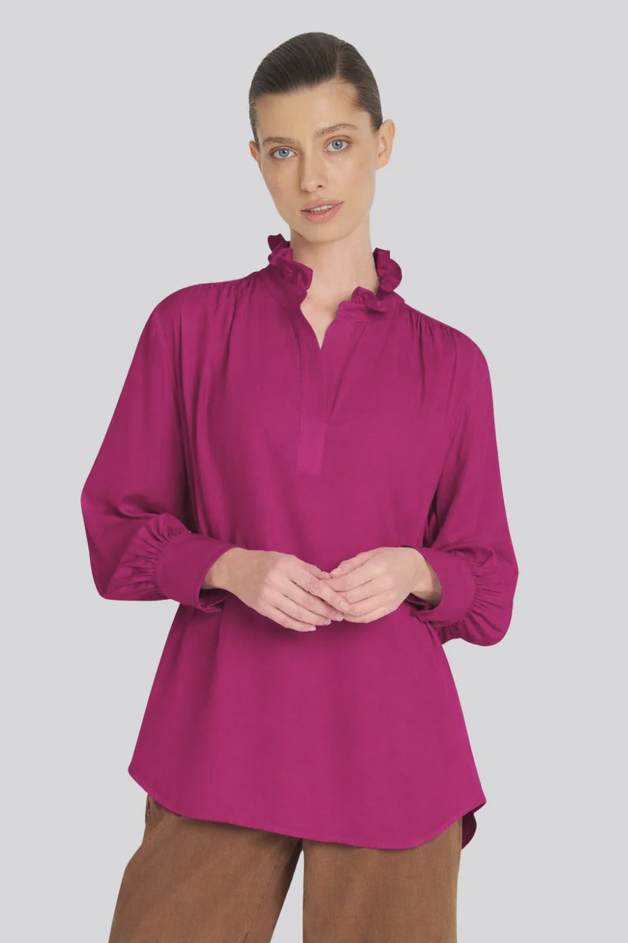Frill neck blouse mulberry