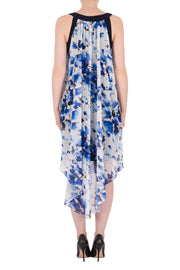 Blue Floral Chiffon Overlay Dress