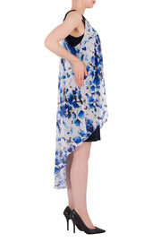 Blue Floral Chiffon Overlay Dress