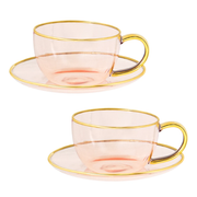 Rose Glass Teacup and Saucer Set of 2