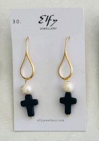 Pearl Cross Earrings