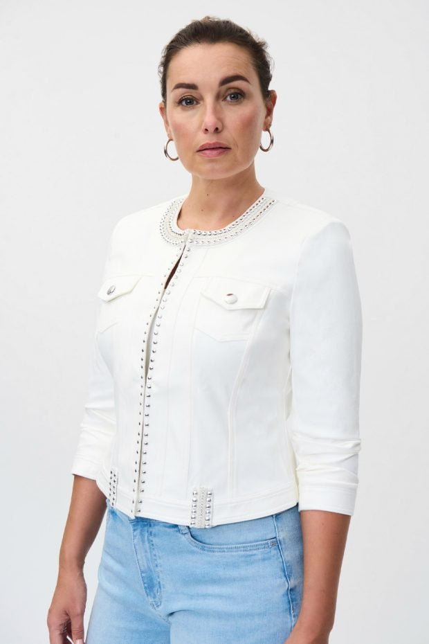 Faux Suede Stud Jacket White