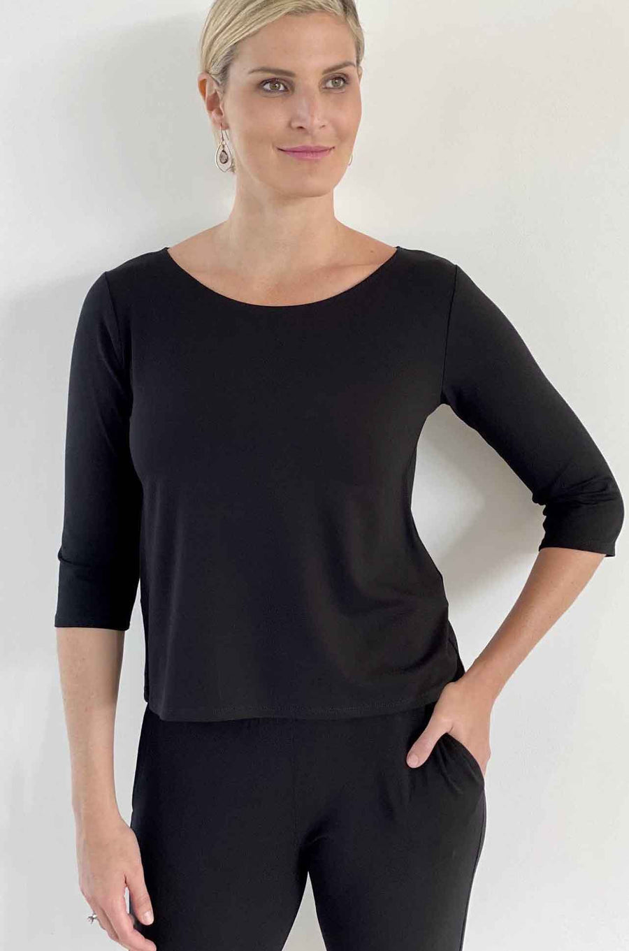 Relaxed Boat Neck Top - Black
