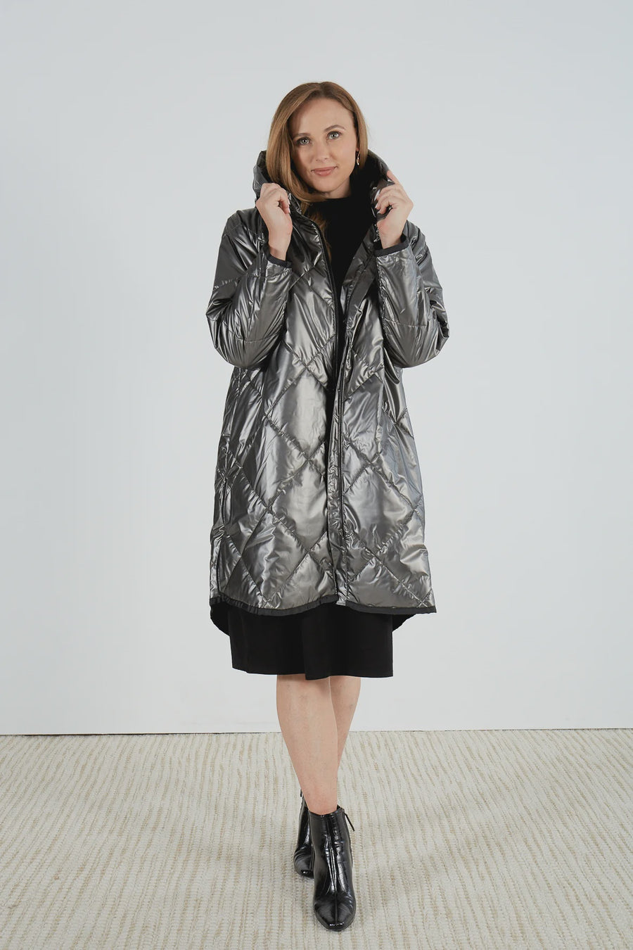 Metallic Zip Hem Coat