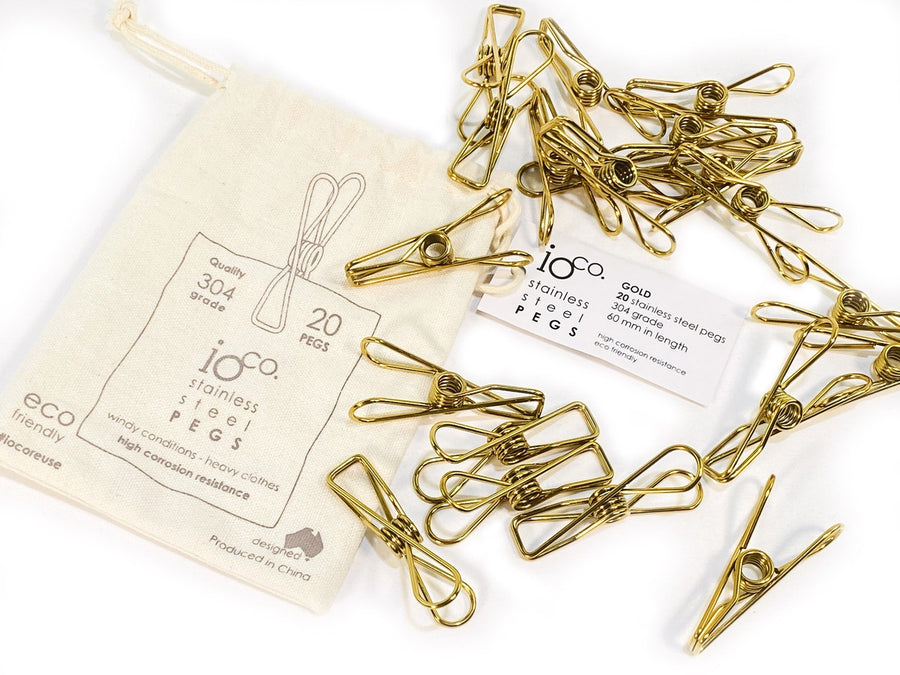 Stainless Steel Clothes Pegs - Gold - 20 Pegs